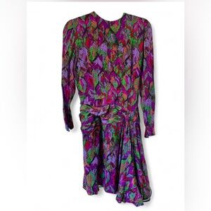 Vintage Abstract Leaf Print Dress